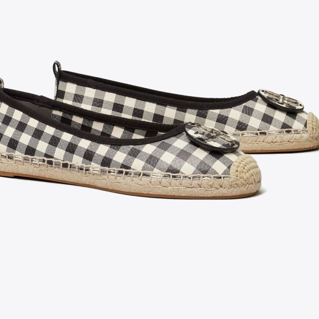 Tory Burch Black And White Gingham Espadrille Flats